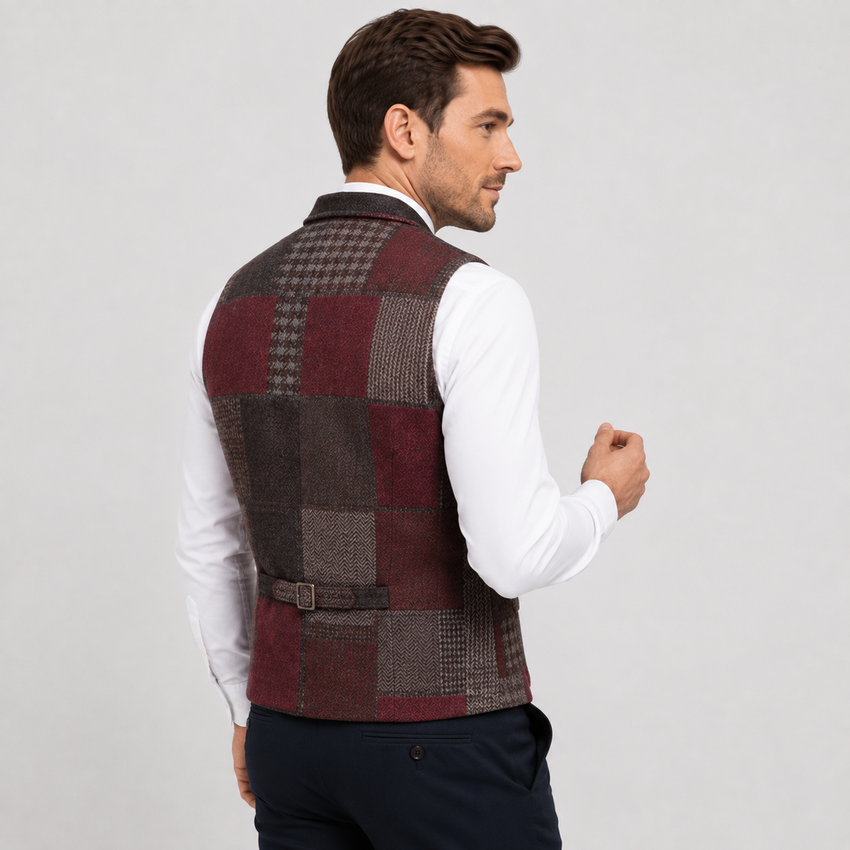 Men's Tweed Vest - Plaid Herringbone Slim Fit Waistcoat
