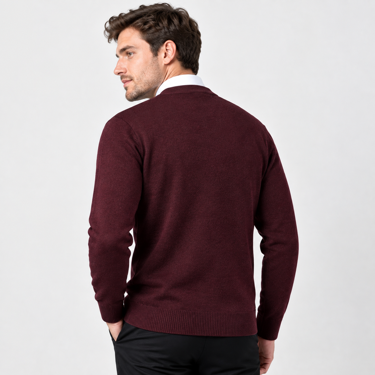 Men’s V Neck Knit Cardigan Diamond Pattern Button Sweater