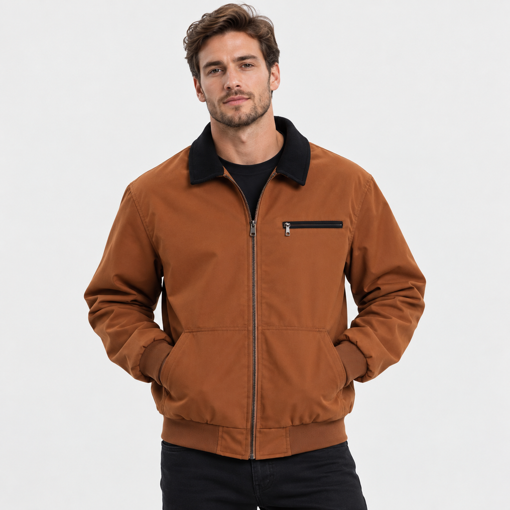 Men’s Vintage Workwear Jacket Lapel Collar Retro Flight Coat