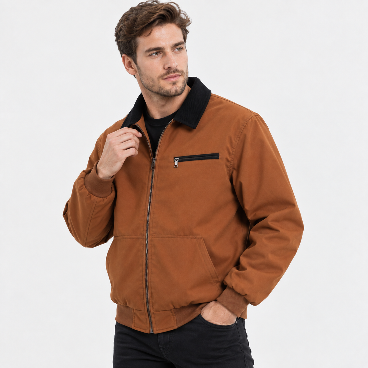 Men’s Vintage Workwear Jacket Lapel Collar Retro Flight Coat