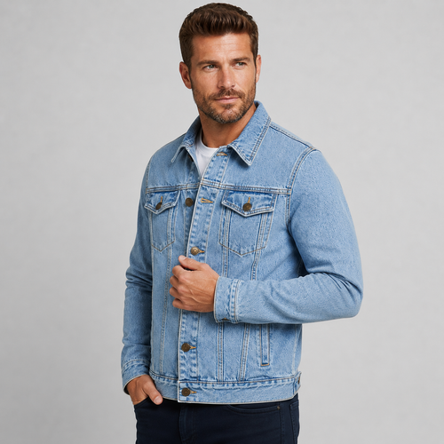 Men's Denim Jacket - Cotton Hooded Button Front