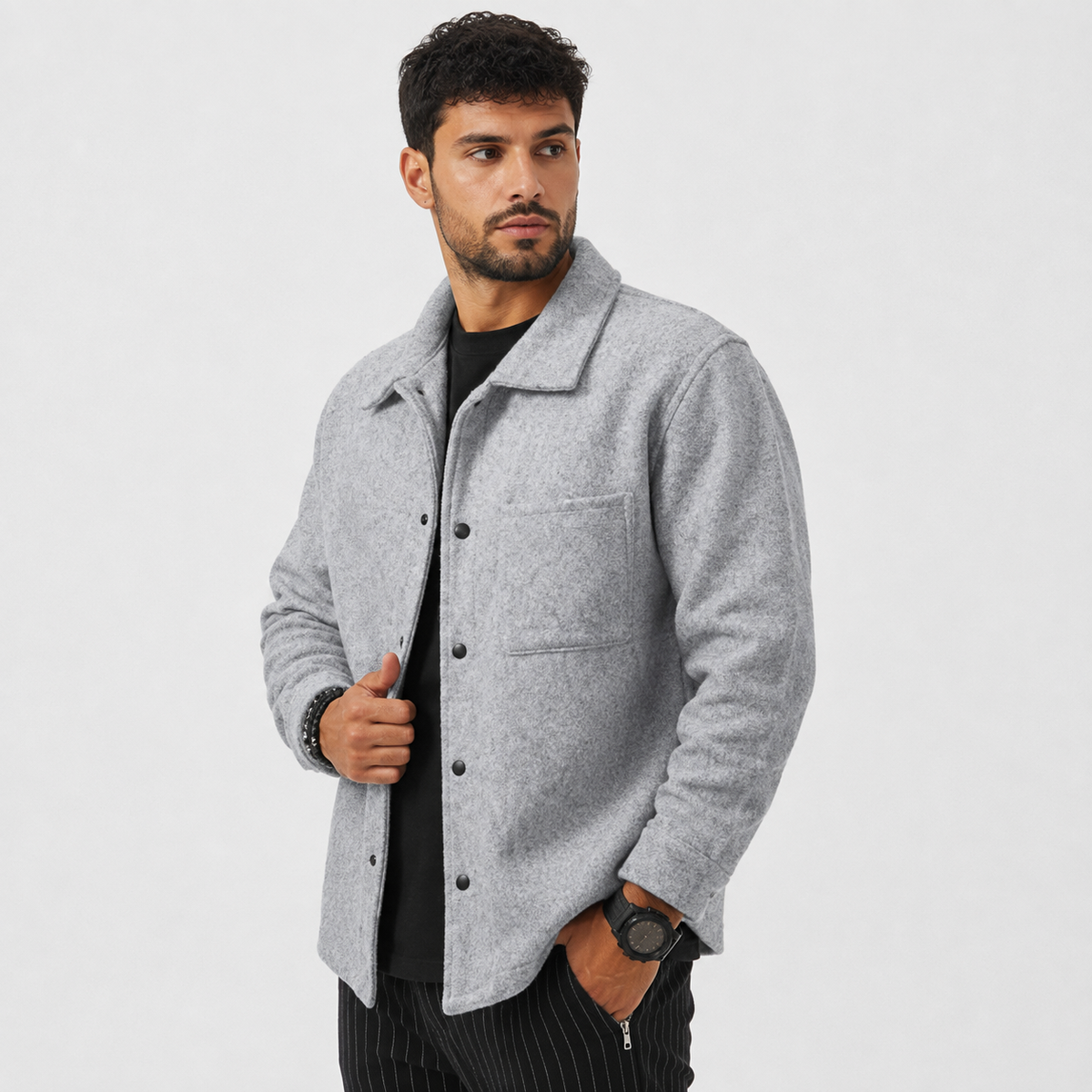 Men's Brushed Jacket - Polyester Rayon Loose Fit