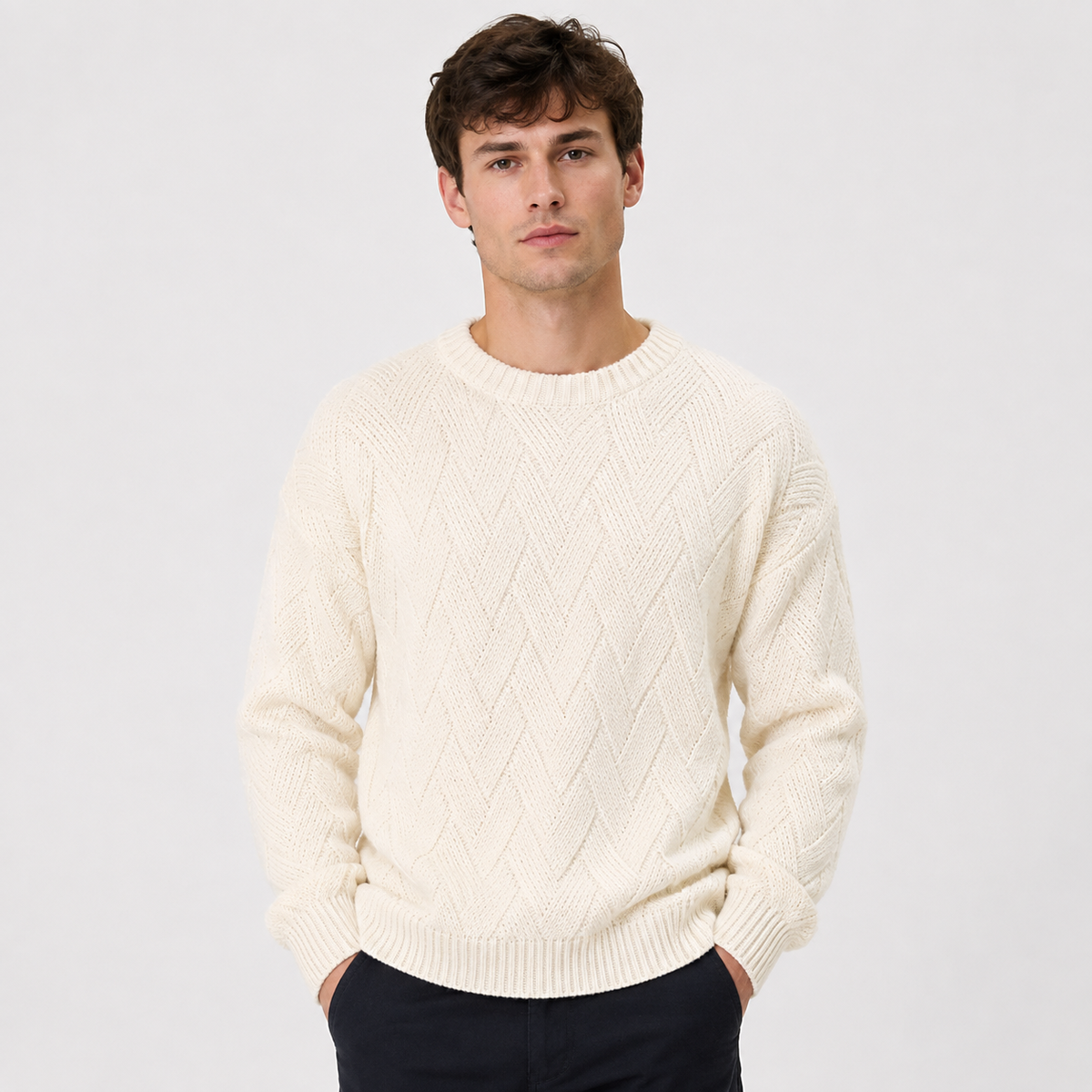 Men's Crew Neck Sweater - Geometric Long Sleeve Pullover