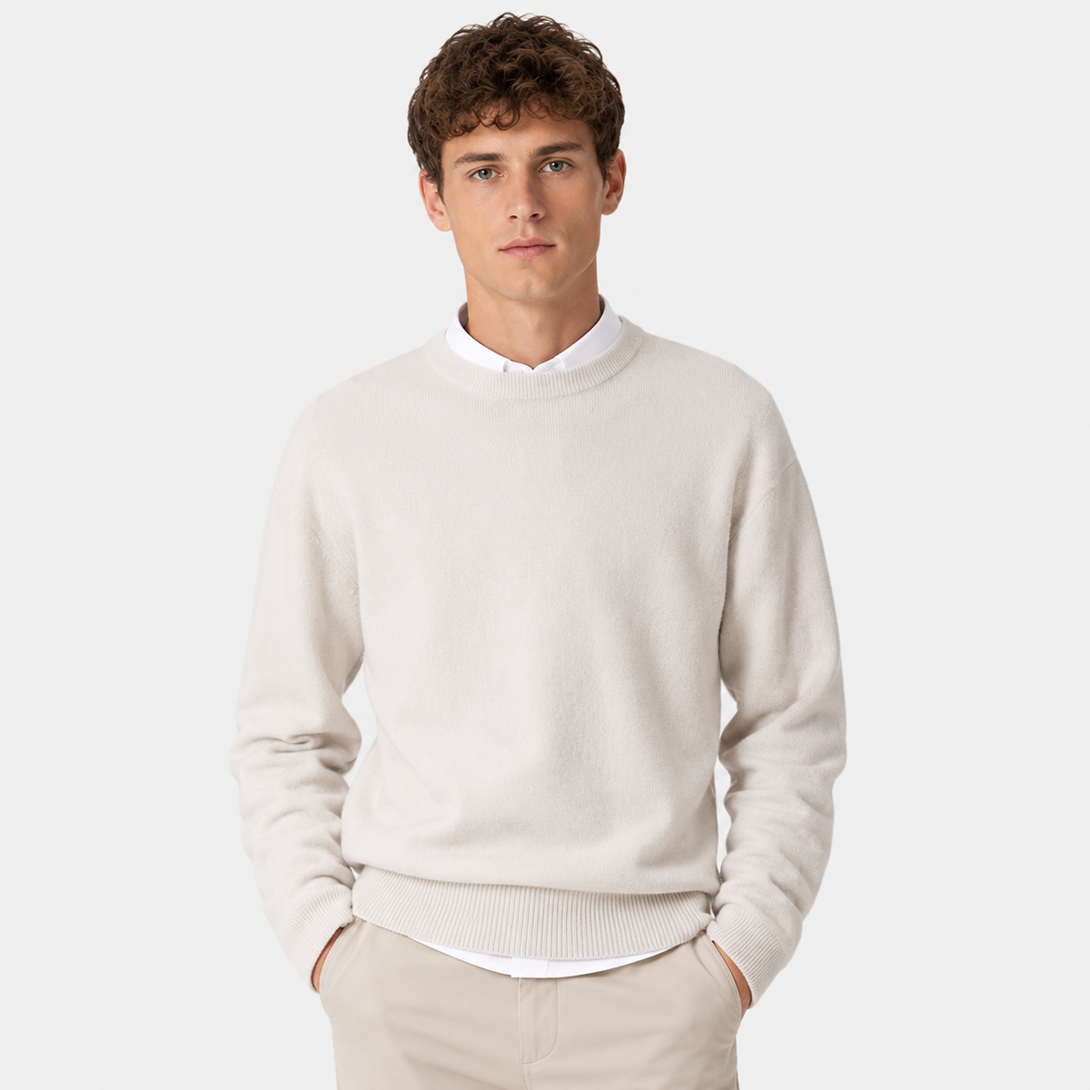 Men's Cashmere Blend Sweater - Crew Neck Long Sleeve
