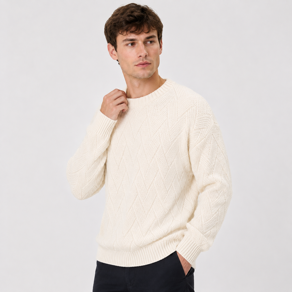 Men's Crew Neck Sweater - Geometric Long Sleeve Pullover