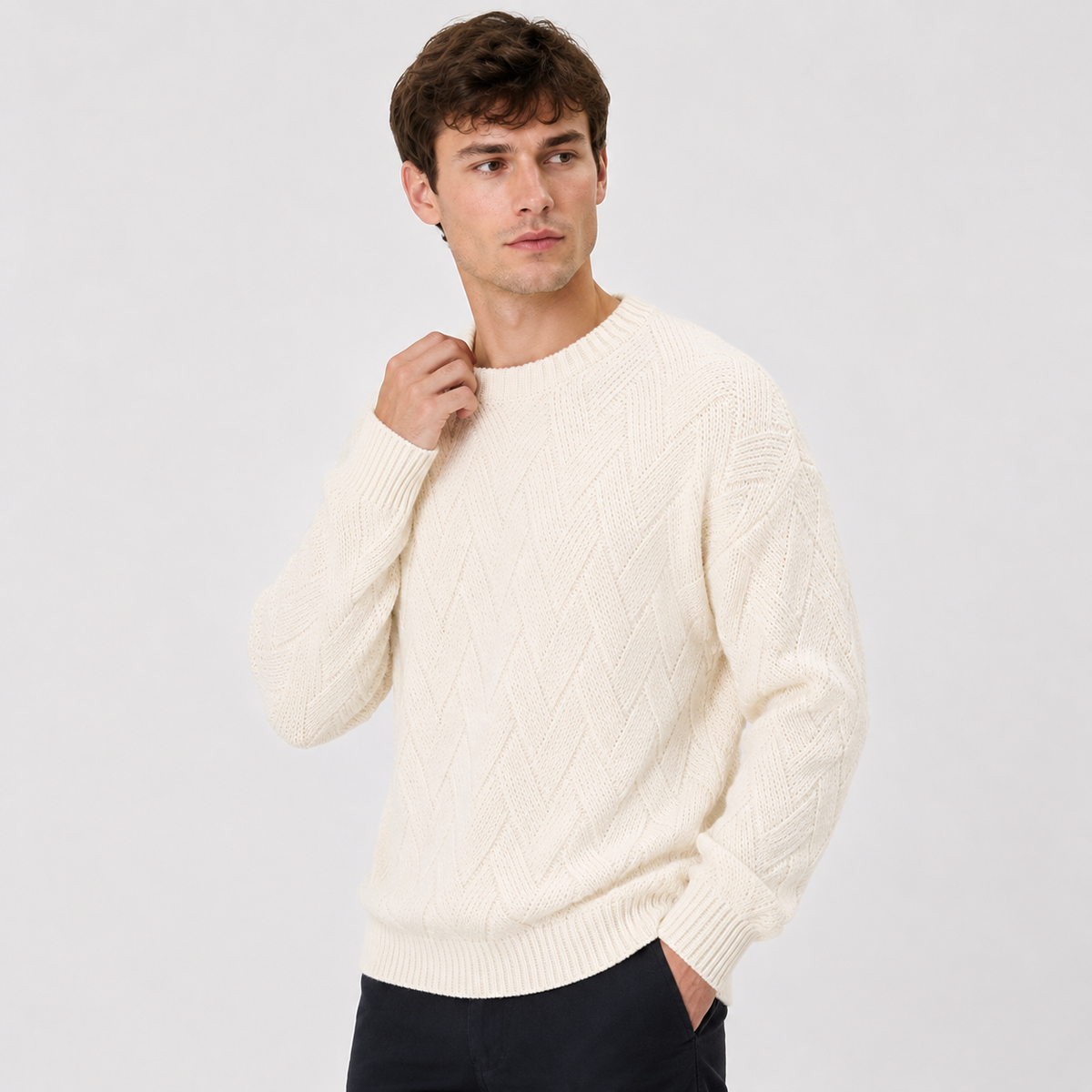 Men's Crew Neck Sweater - Geometric Long Sleeve Pullover