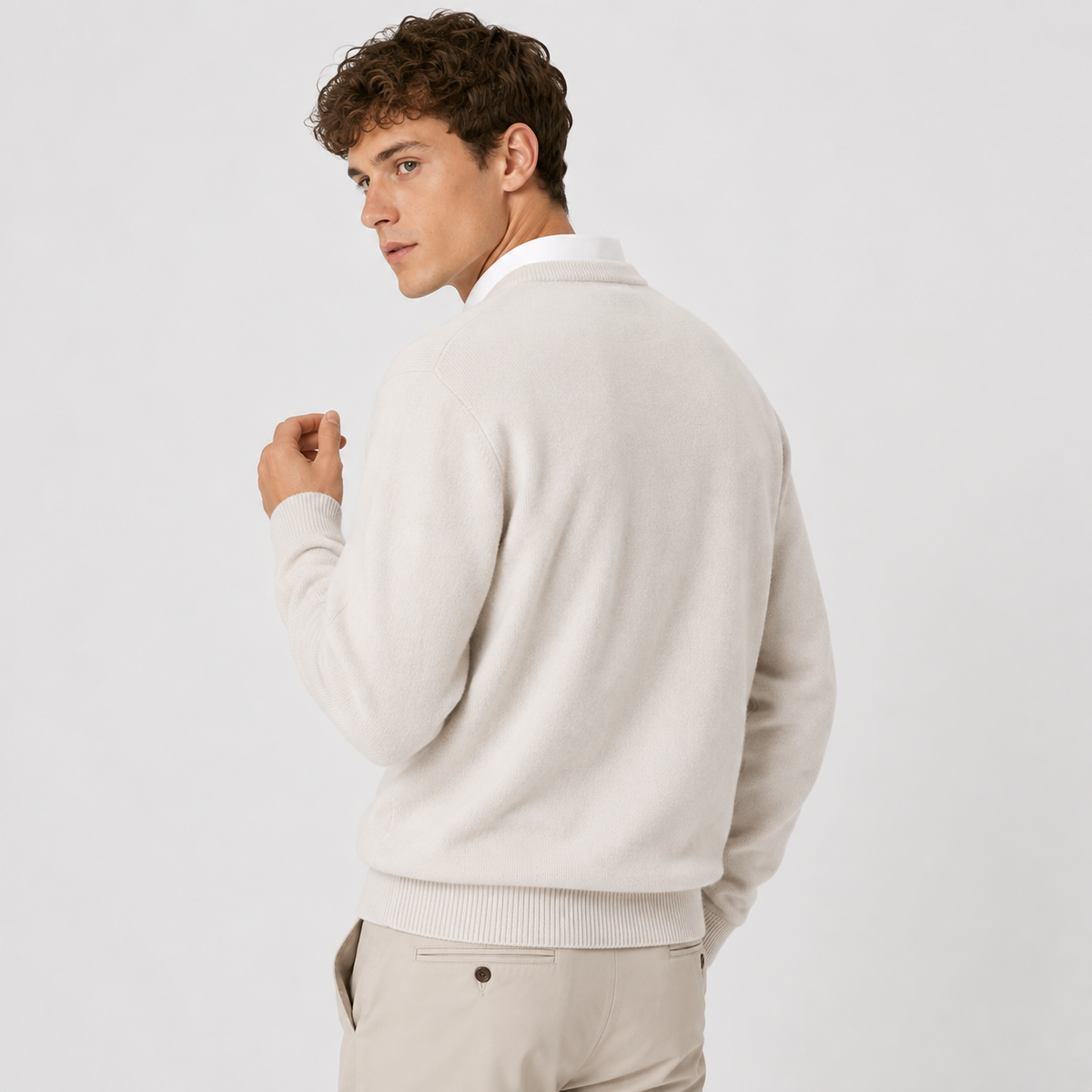 Men's Cashmere Blend Sweater - Crew Neck Long Sleeve