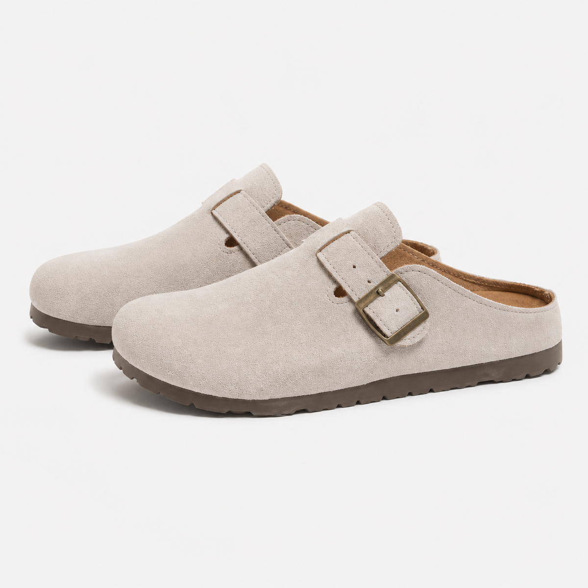 Unisex Faux Suede Mules - Buckle Flat Slip-On Shoes