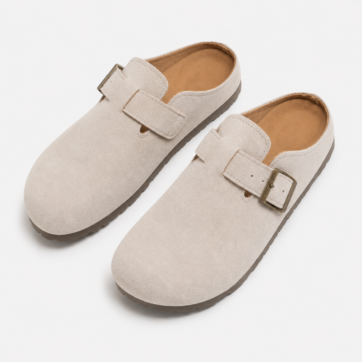Unisex Faux Suede Mules - Buckle Flat Slip-On Shoes