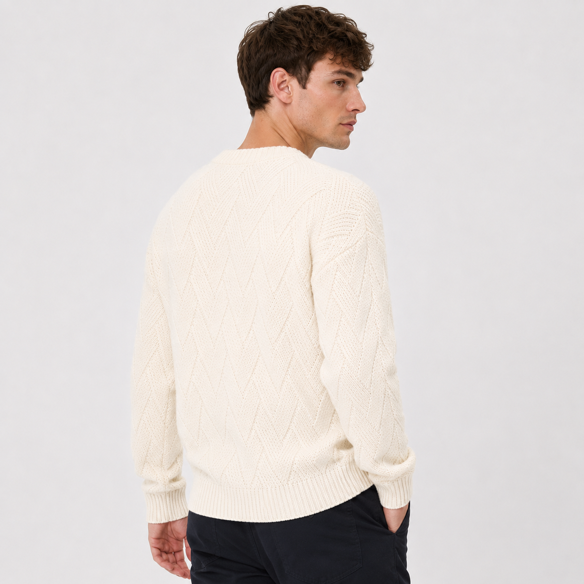 Men's Crew Neck Sweater - Geometric Long Sleeve Pullover